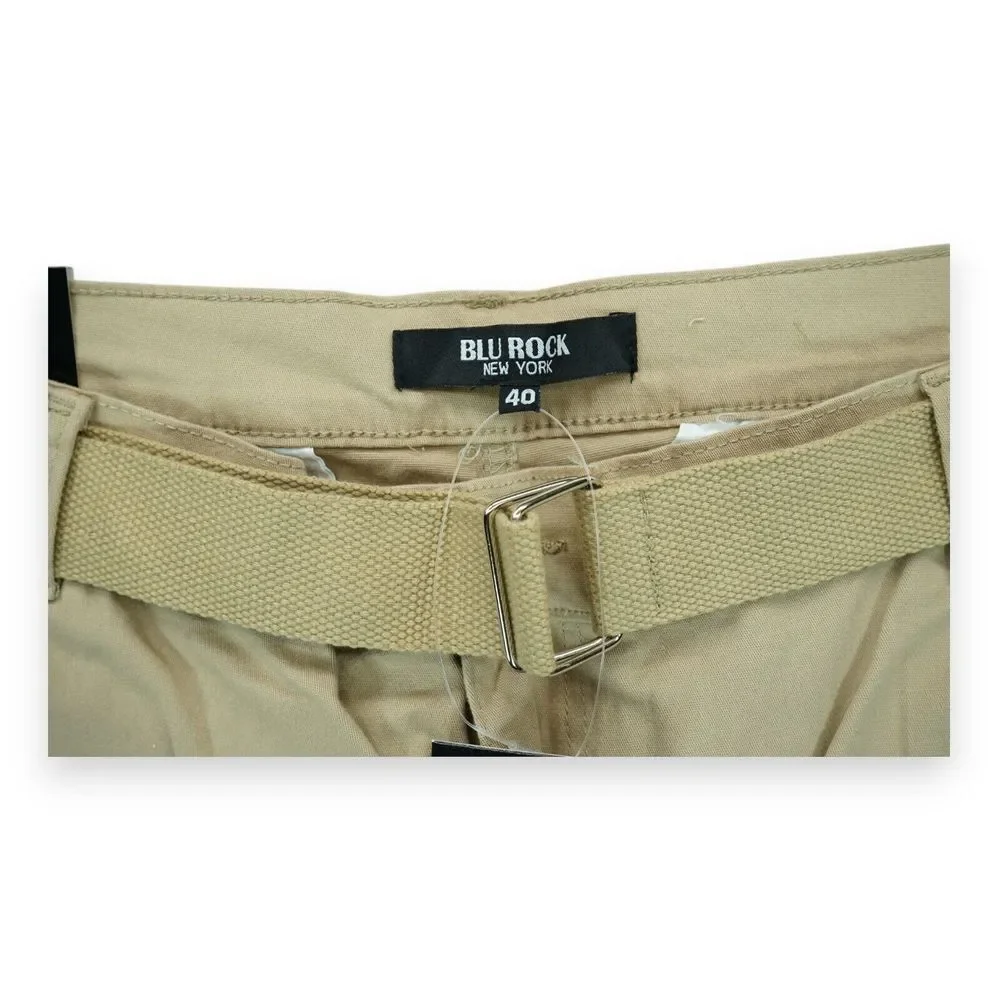 NWT Blu Rock New York Mens Flex Stretch Belted Cargo Shorts Khaki Sz 40 MSRP $59